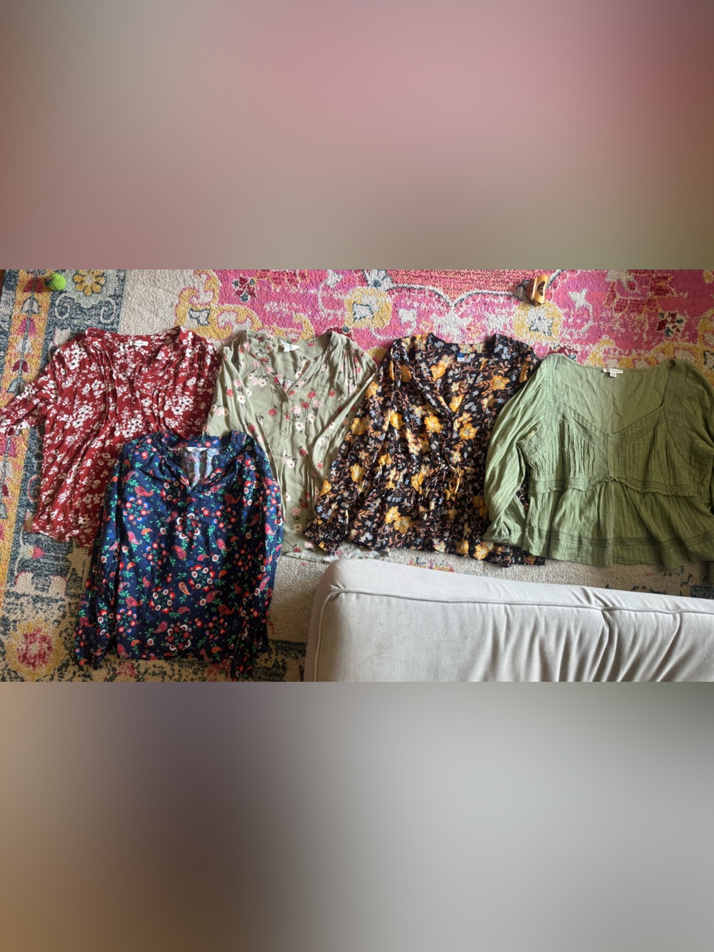 Floral Mixed-Print Women's Blouses Collection - Olive, Navy, Black, Red, Green